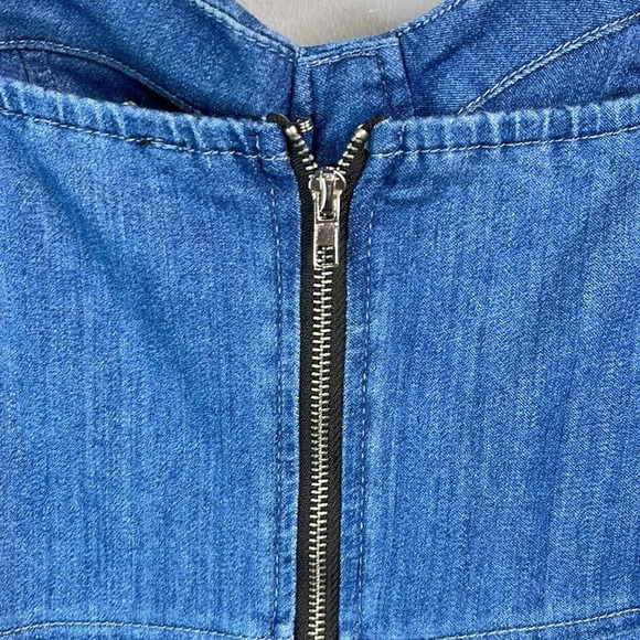 HAUTE MONDE Blue Denim Mini Dress Boustier Corset Stretch Adjustable Straps L - Picture 6 of 12